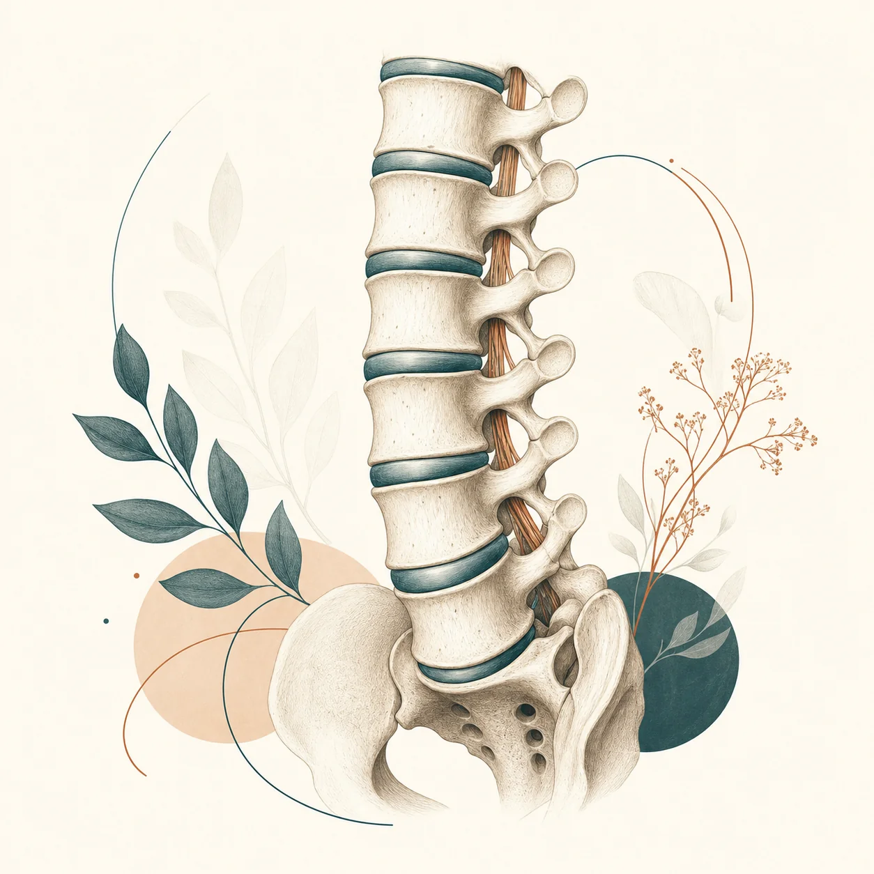 Anatomy illustration of the lumbar spine and sources of back pain, St. Louis Pain Center