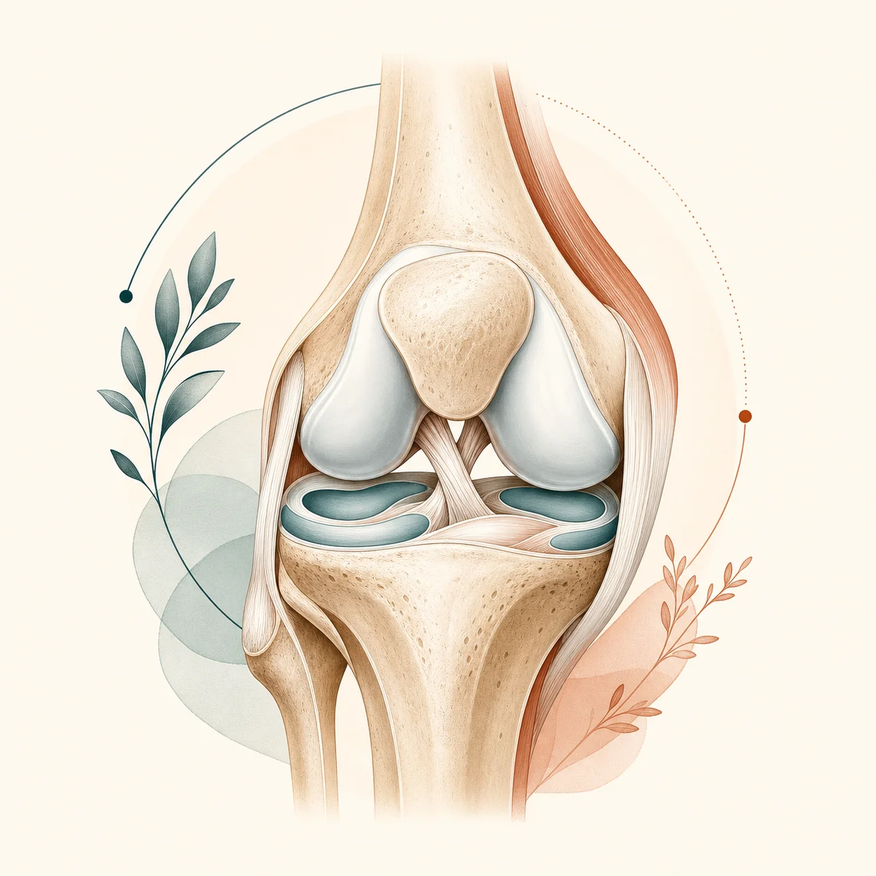 Anatomy illustration of the knee joint and sources of knee pain, St. Louis Pain Center