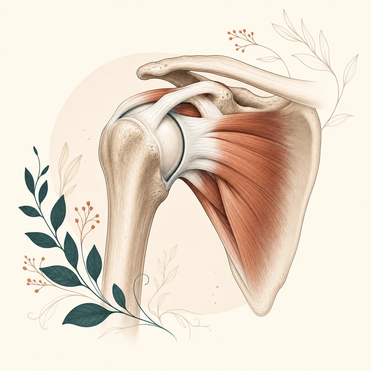 Anatomy illustration of the shoulder joint and sources of shoulder pain, St. Louis Pain Center